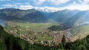 Panoramic view on Interlaken with Lake Brienz (left) and Lake Thoune (right).